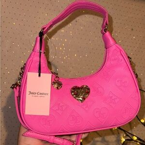 Juicy Couture Pink Crescent Shoulder Bag with Gold Heart Embellishment